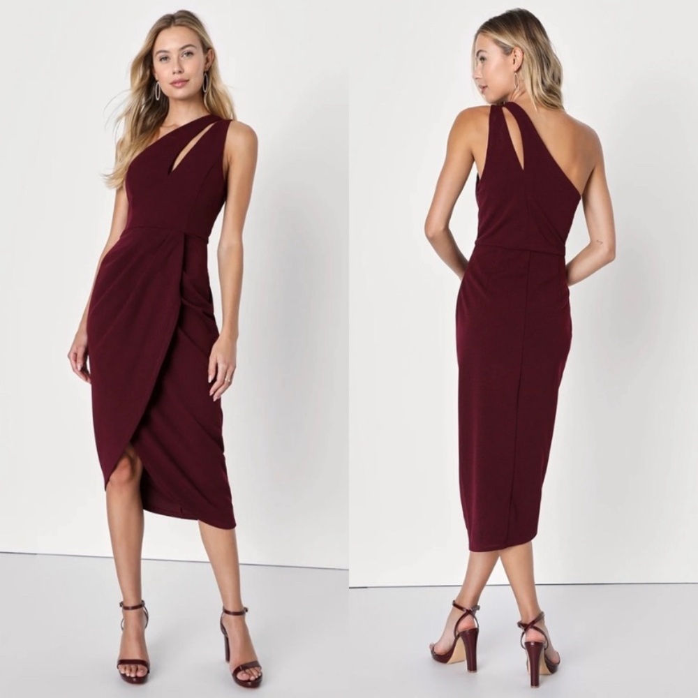 Lulus | So Flirty Burgundy One-Shoulder Cutout Asymmetrical Dress